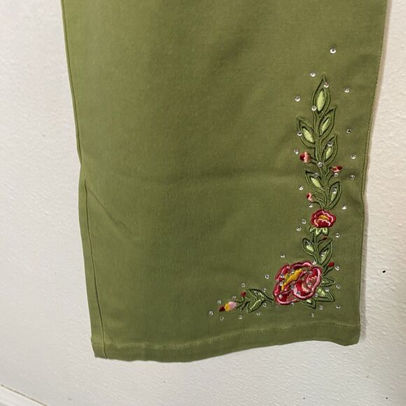 Suzanne Somers Green Floral Embroidered Elastic‎ Waist Pull On Pants Women’s 1X - Picture 3 of 10
